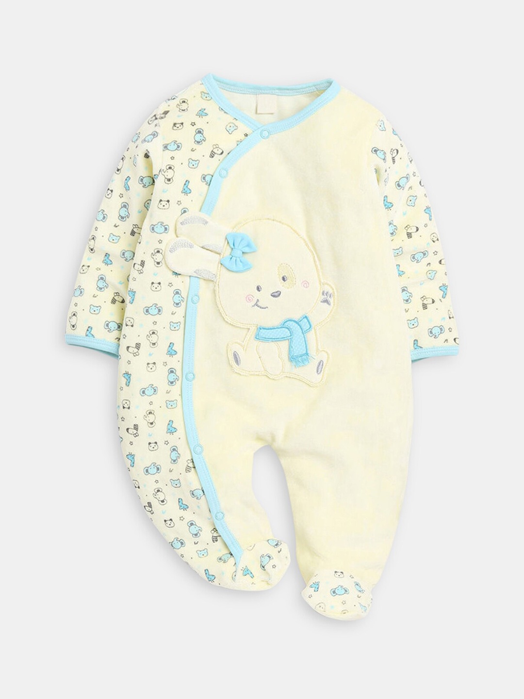 

Hopscotch Boys Yellow & Blue Printed Cotton Bodysuit