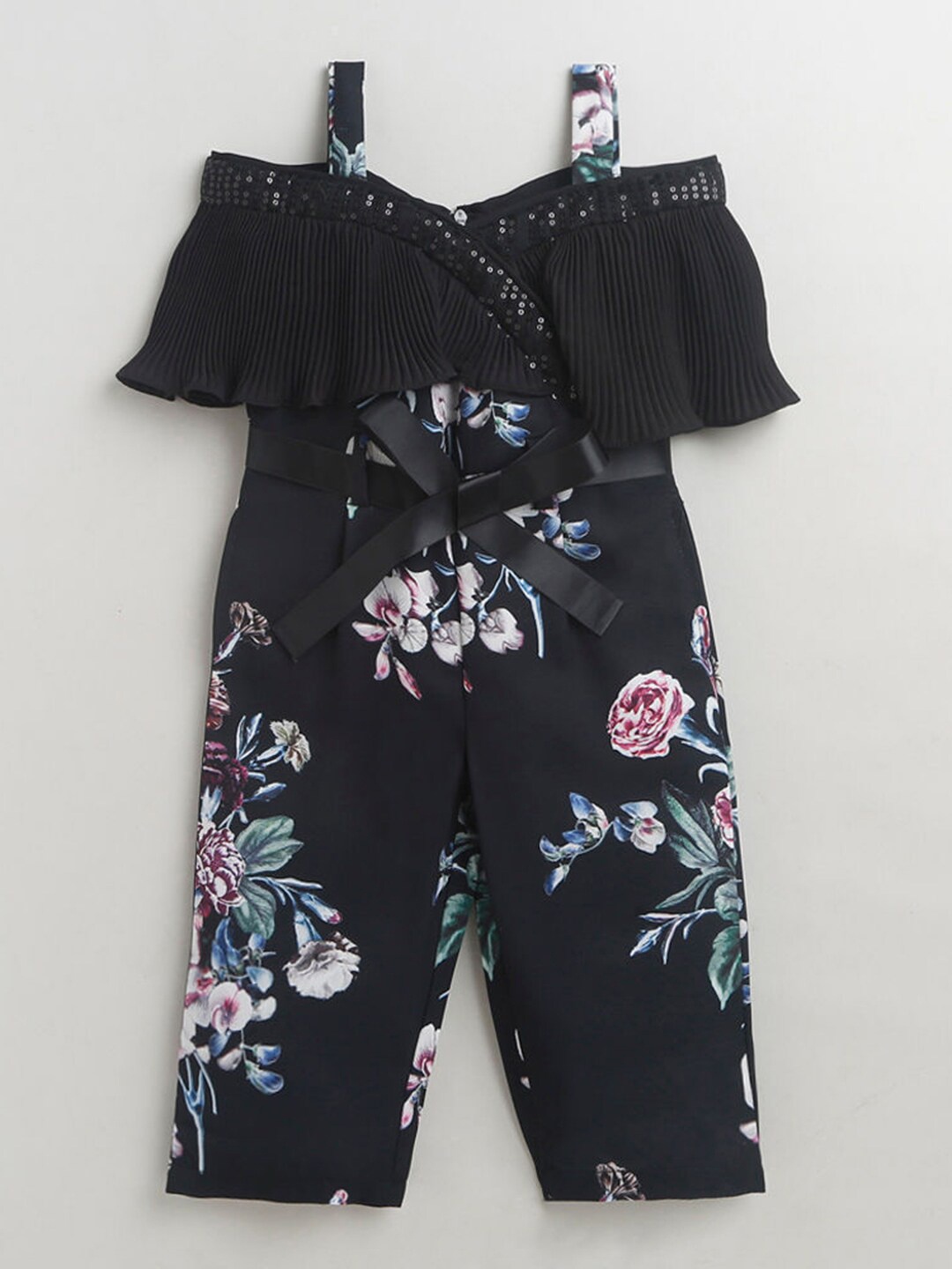 

Hopscotch Girls Black & White Printed Cotton Basic Jumpsuit