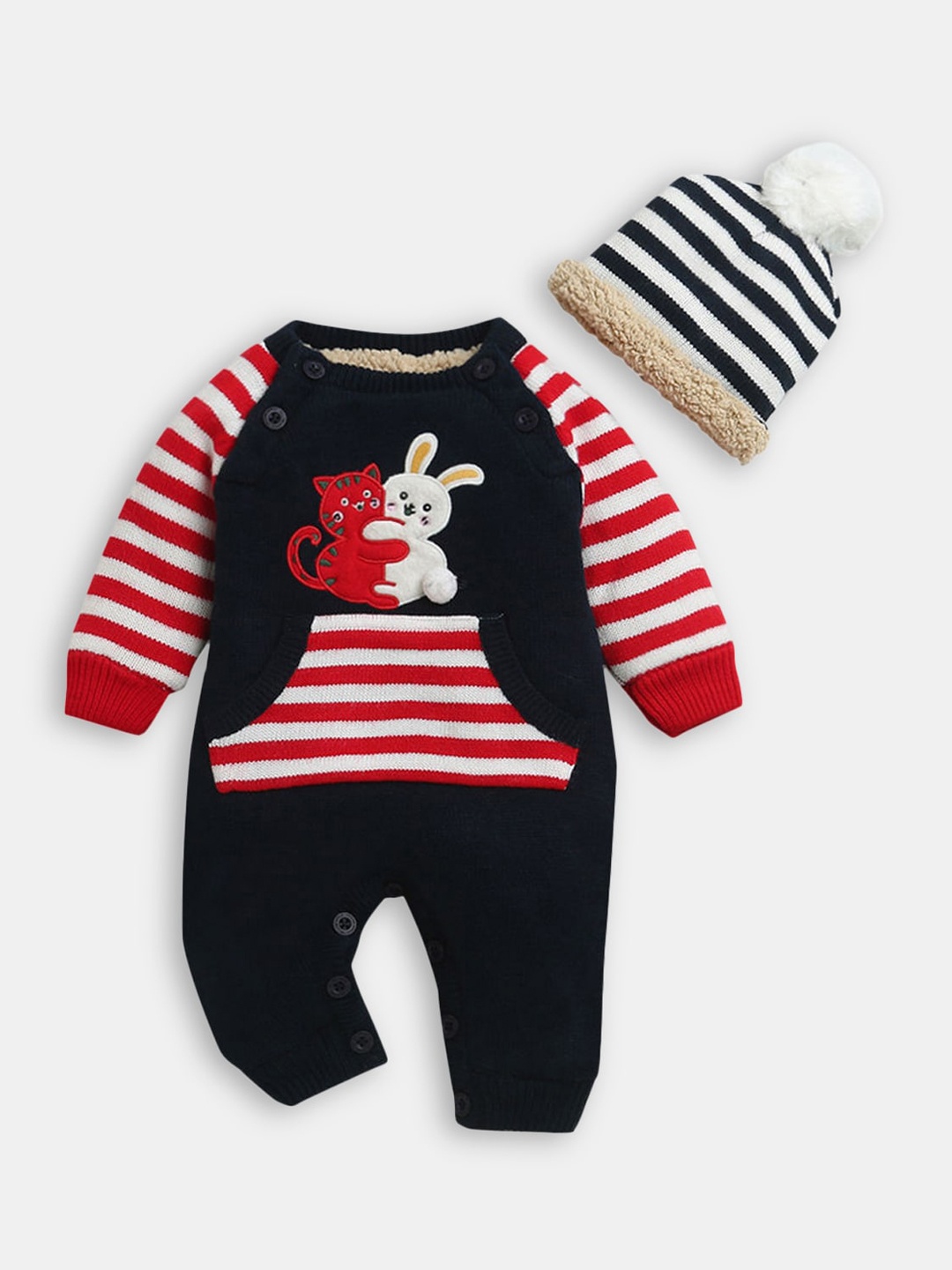 

Hopscotch Infants Blue & Red Striped Rompers With Cap