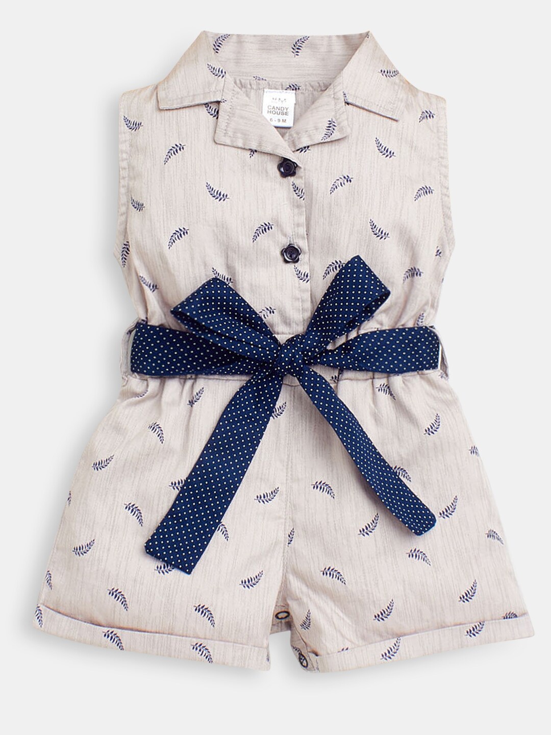 

Hopscotch Girls Grey & Navy Blue Printed Cotton Jumpsuit