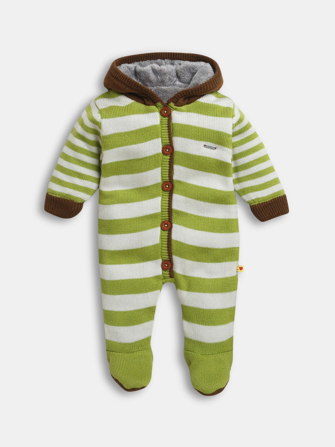 

Hopscotch Infants Green & Brown Striped Sleepsuit