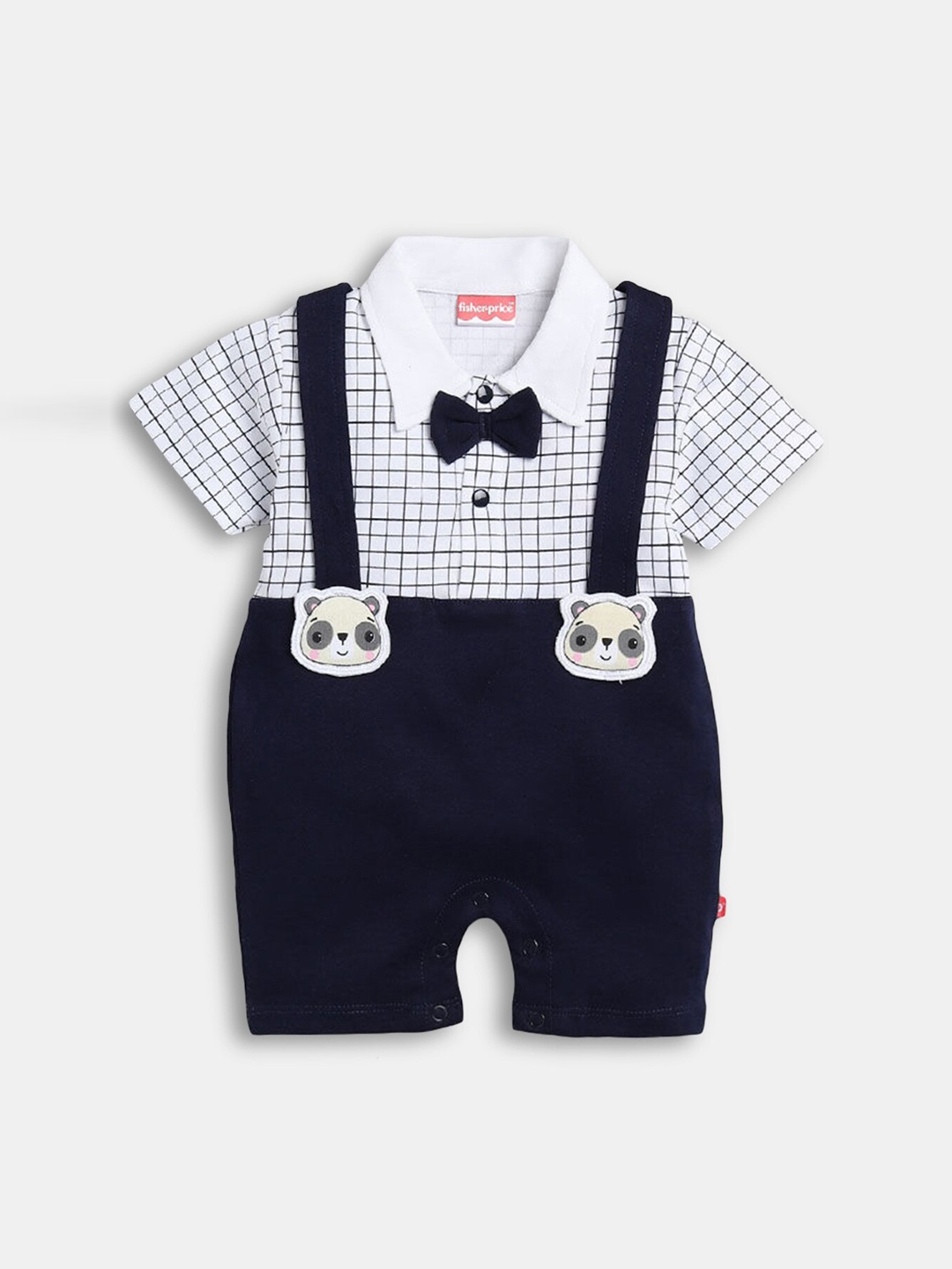 

Hopscotch Infant Boys Navy Blue & White Checked Cotton Rompers