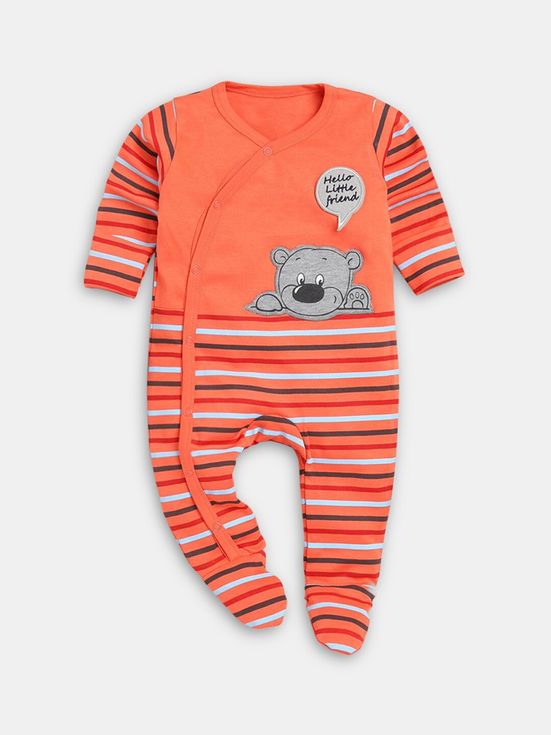 

Hopscotch Boys Orange Cotton Striped Sleepsuit