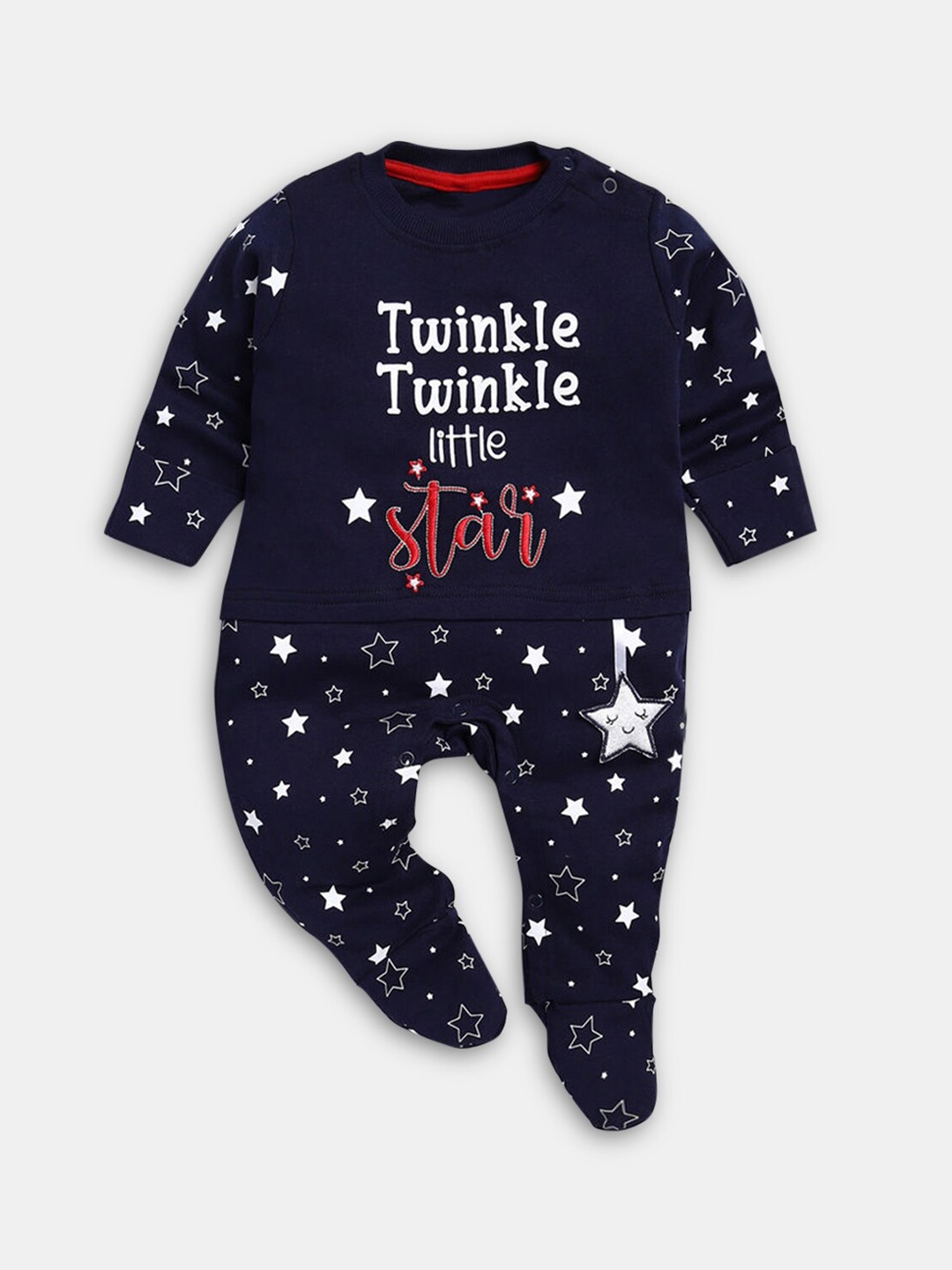 

Hopscotch Kids Navy Blue Printed Cotton Bodysuit