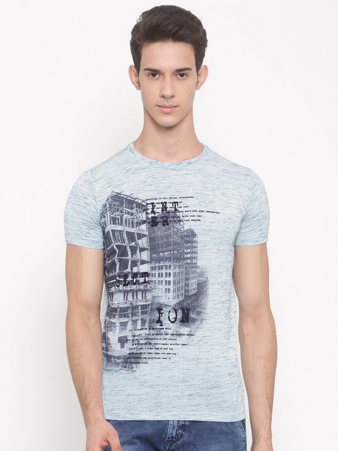 

Status Quo Men Blue Printed Round Neck T-shirt