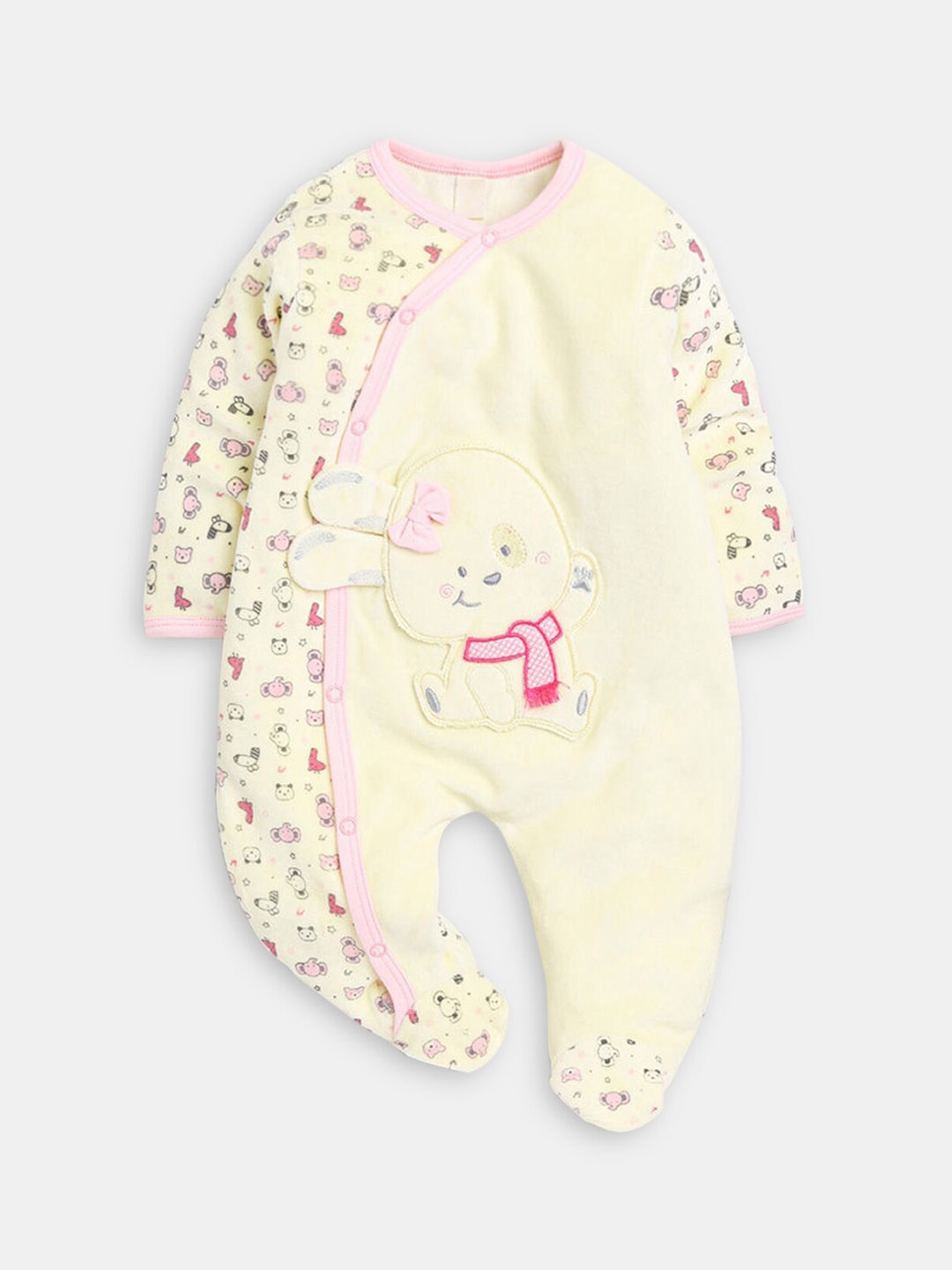 

Hopscotch Girls Yellow & Pink Cotton Conversational Printed Sleepsuit