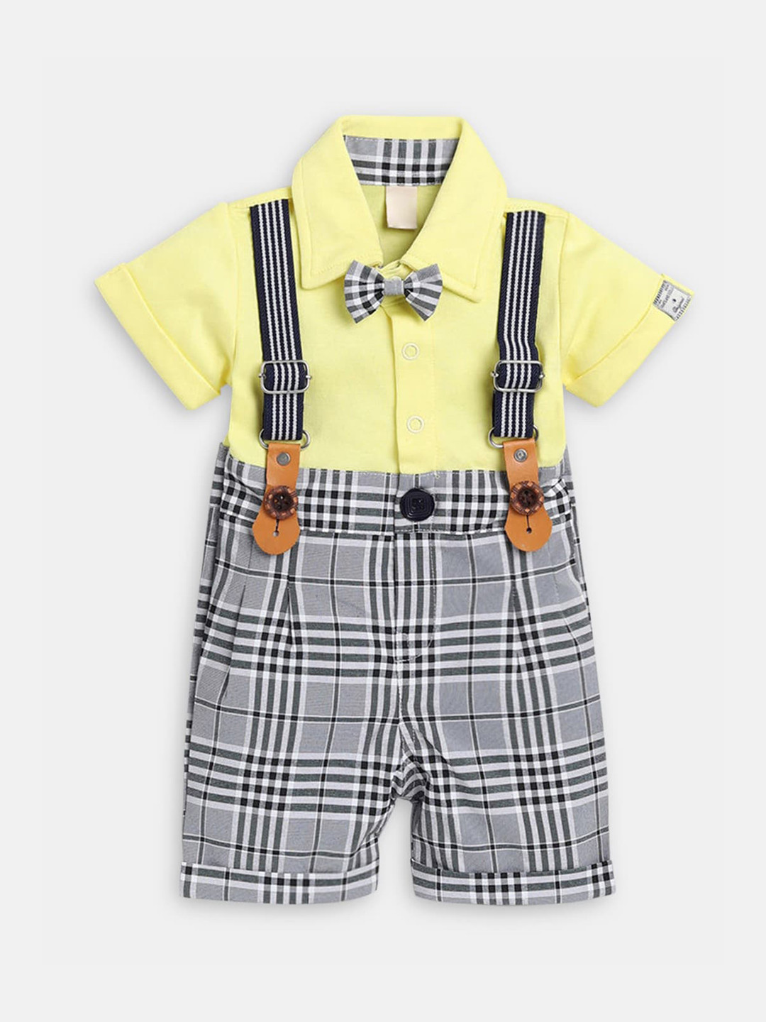 

Hopscotch Infant Boys Yellow & Black Checked Rompers