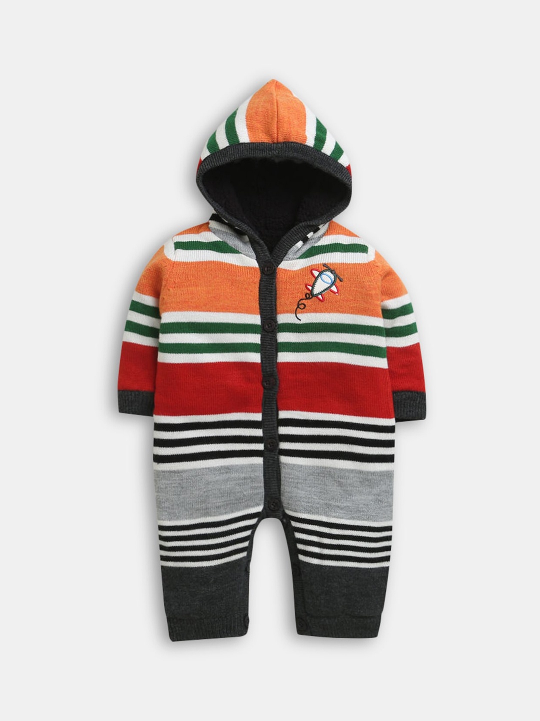 

Hopscotch Infants Kids Grey & Red Striped Rompers