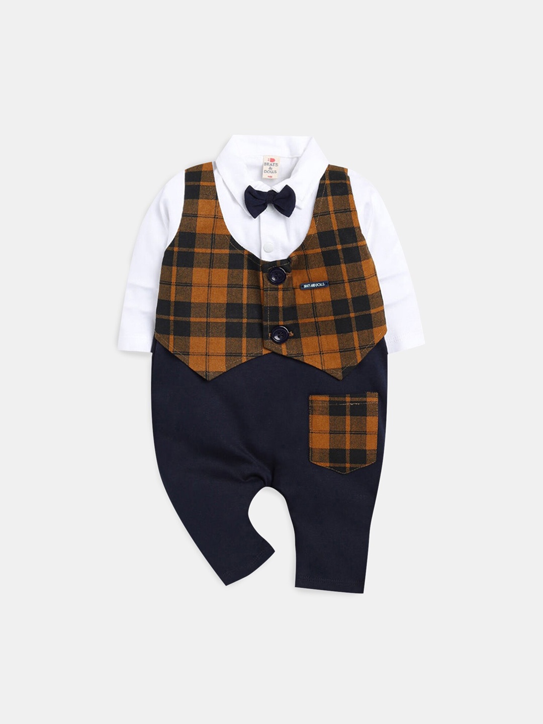 

Hopscotch Infants Boys Blue & Brown Checked Cotton Rompers