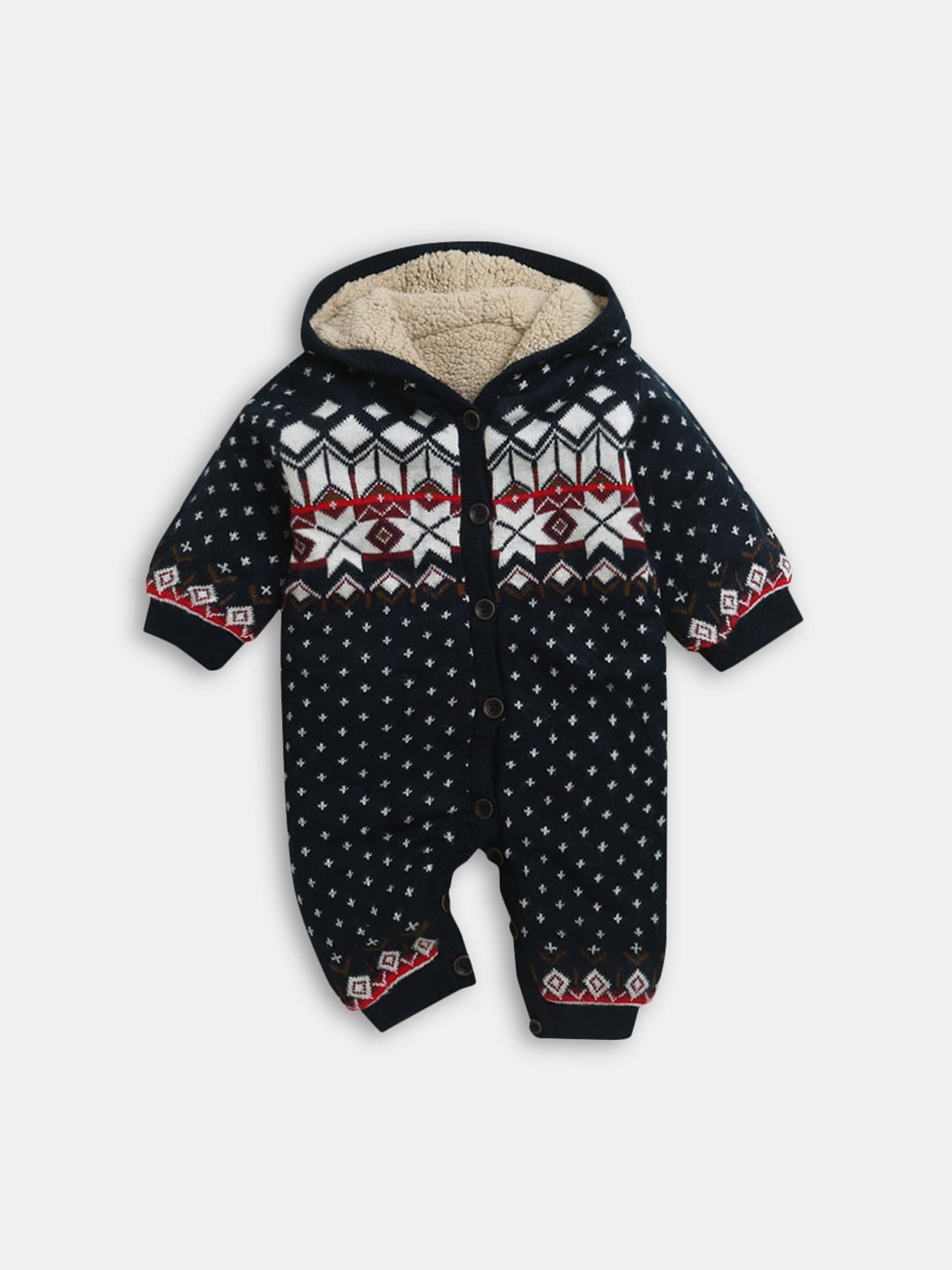 

Hopscotch Infants Navy Blue & White Printed Rompers