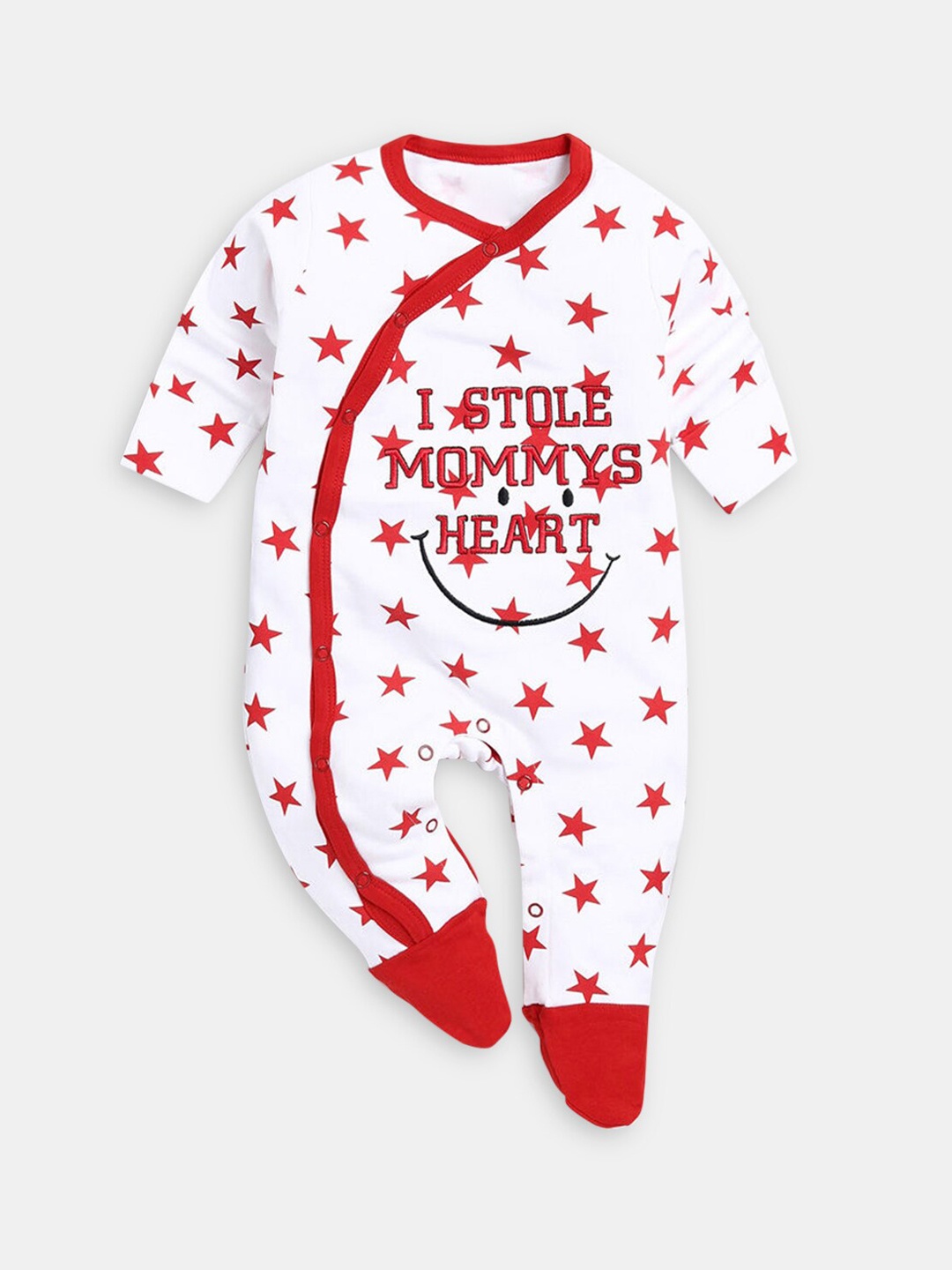 

Hopscotch Infants White & Red Printed Sleepsuit