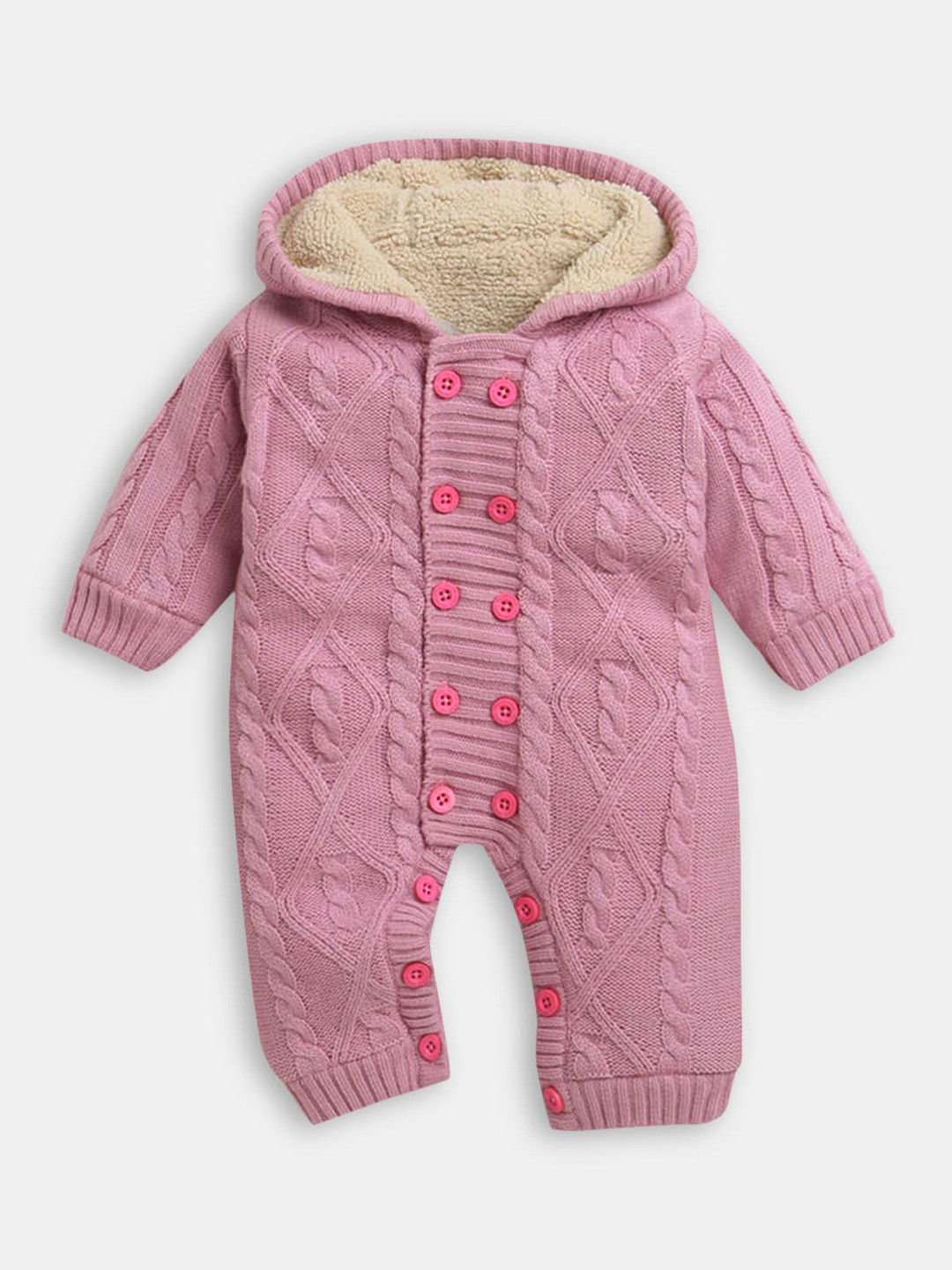 

Hopscotch Infant Girls Pink Knitted Hooded Rompers