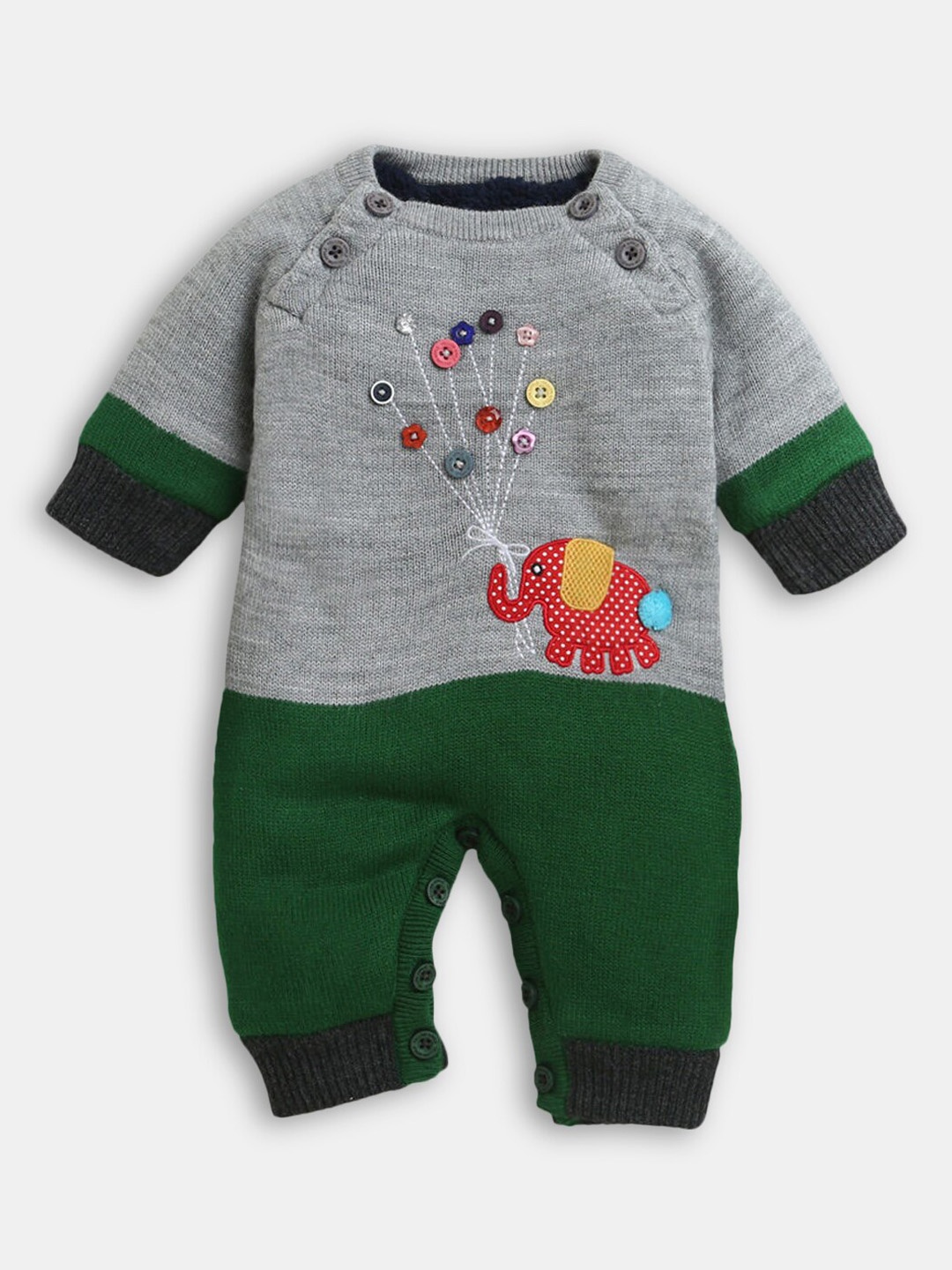 

Hopscotch Infants Grey & Green Embroidered Rompers