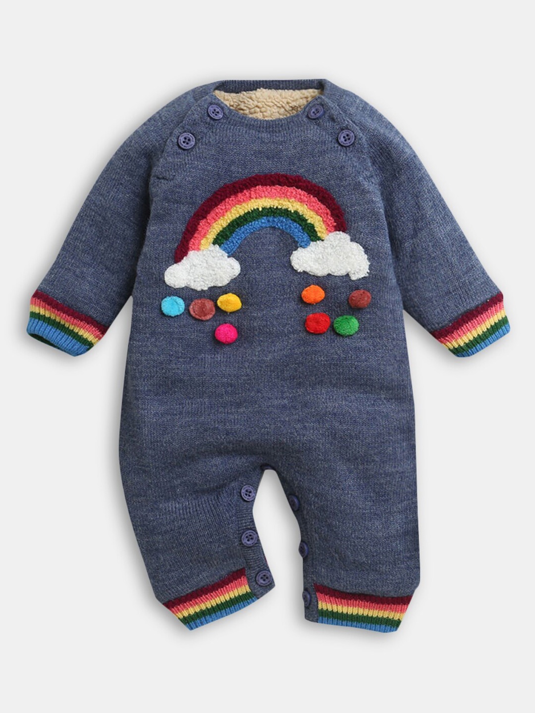 

Hopscotch Infants Navy Blue Printed Rompers