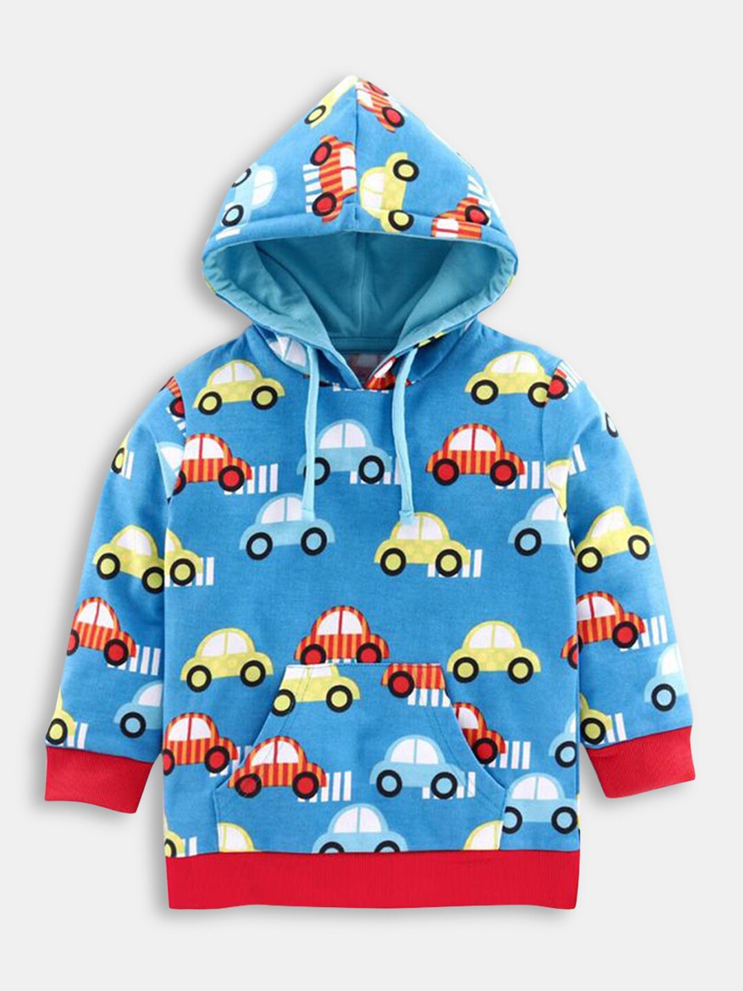 

Hopscotch Boys Blue Printed Hooded Sweatshirt