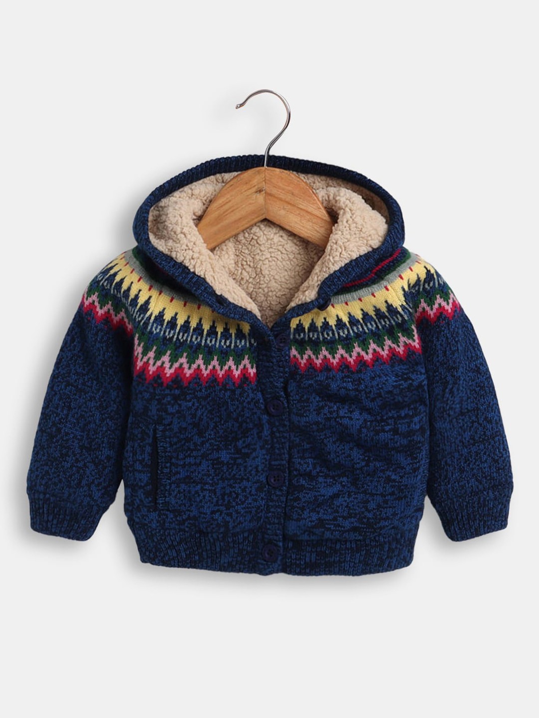 

Hopscotch Girls Blue Geometric Acrylic Bomber Jacket