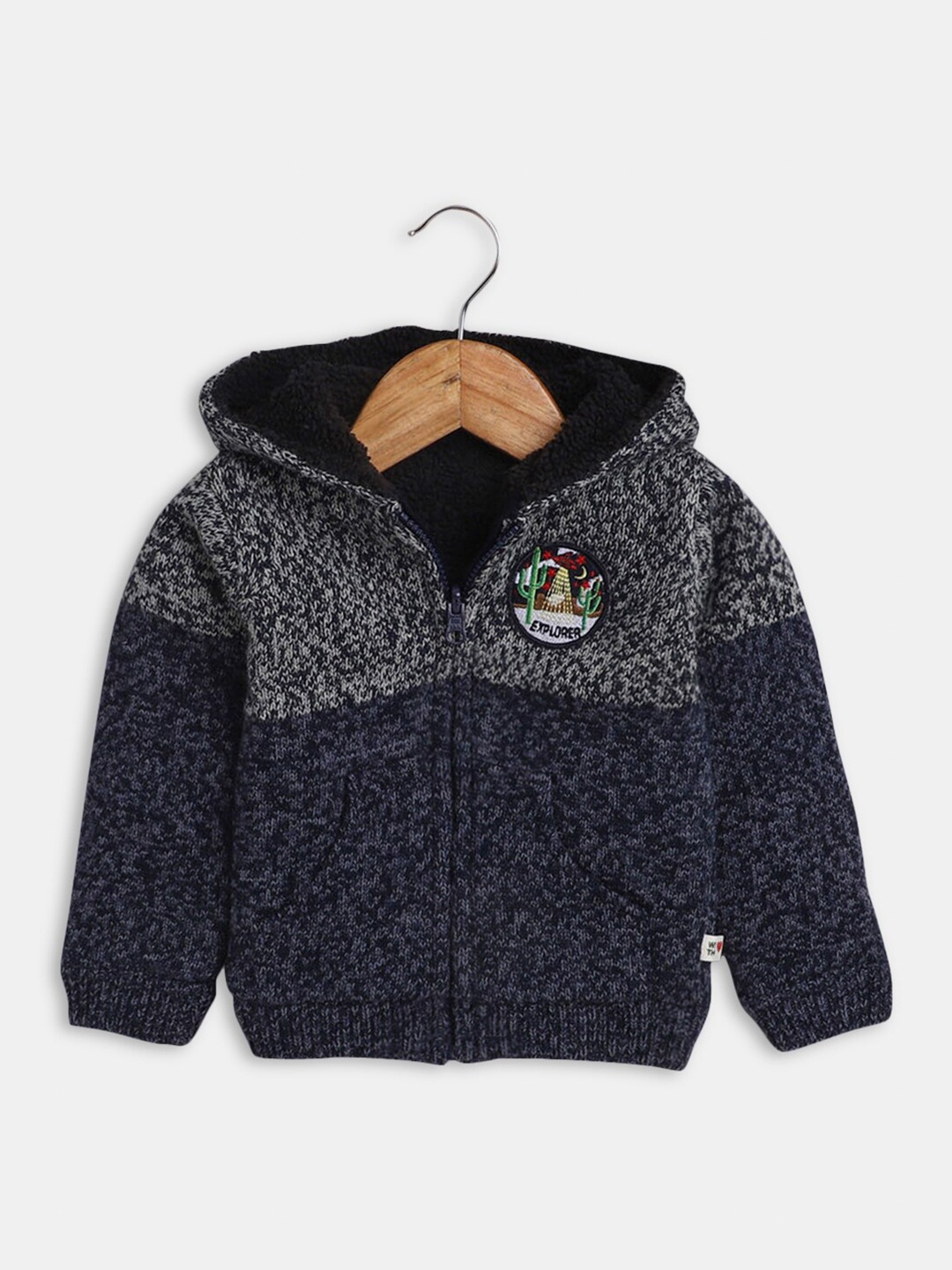 

Hopscotch Boys Blue & Grey Wool Colourblocked Sweater
