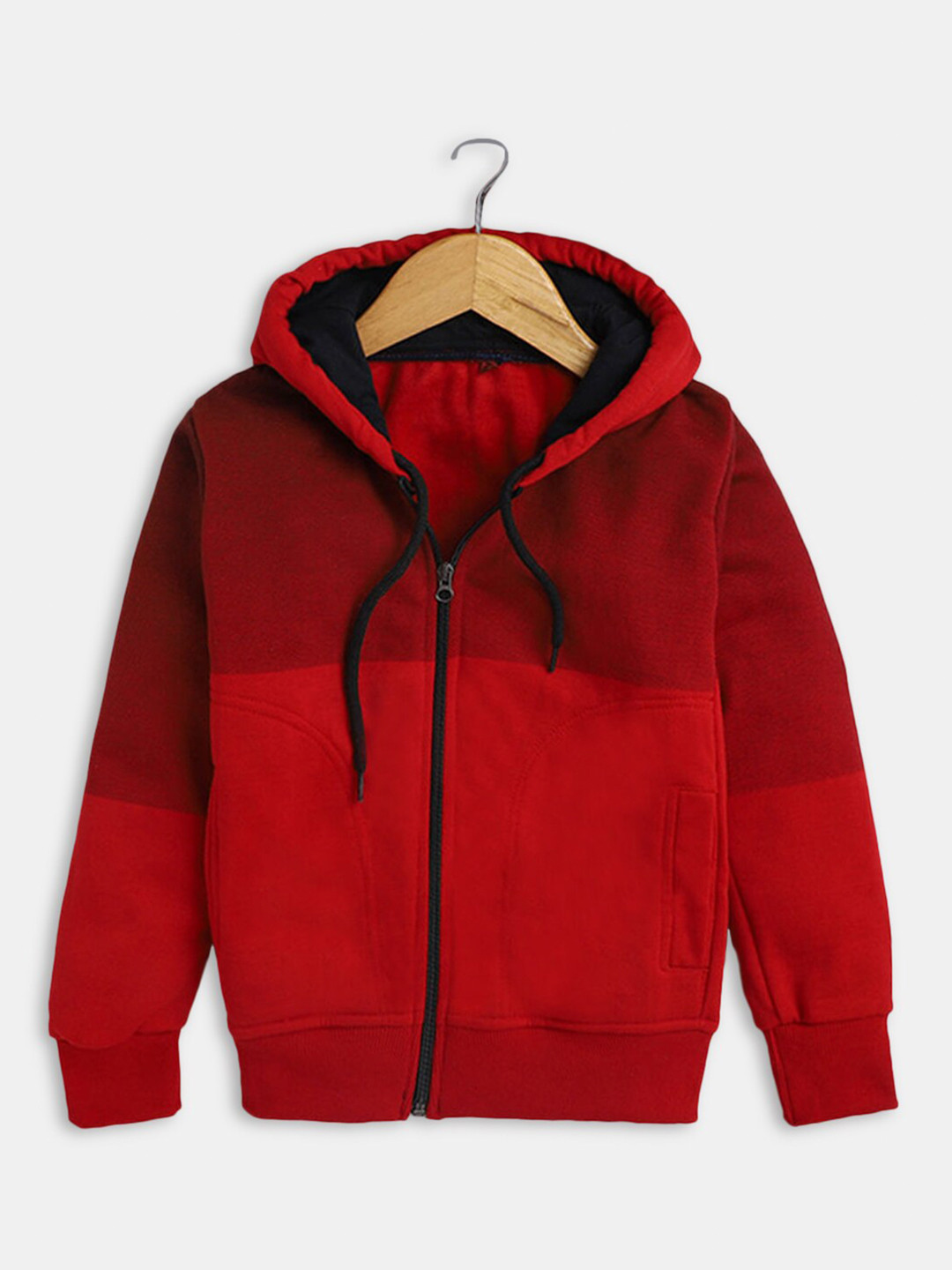 

Hopscotch Boys Red Colourblocked Hooded Cotton Sweatshirt
