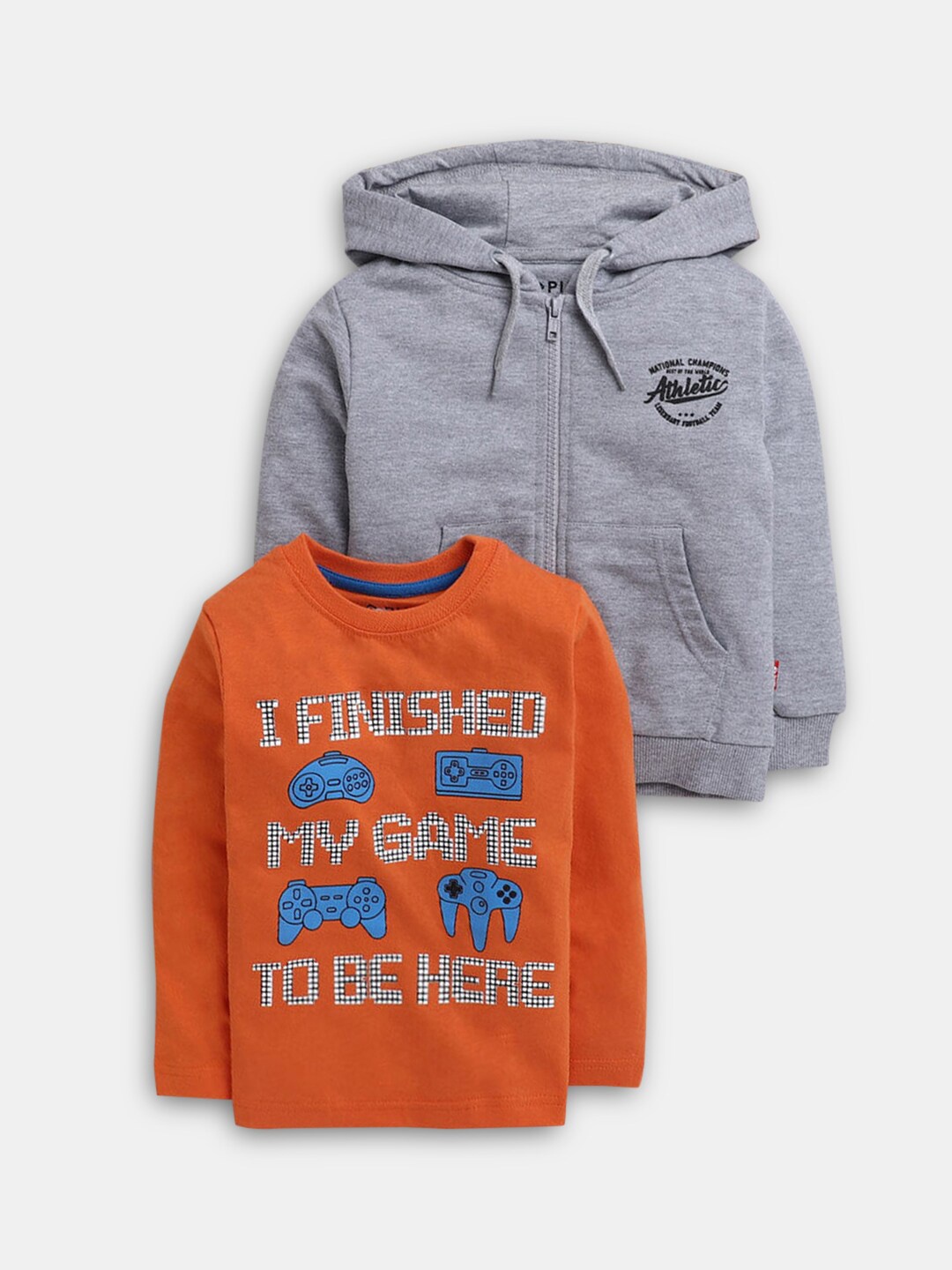 

Hopscotch Boys Orange & Grey Pack of 2 Hooded Cotton Sweatshirt