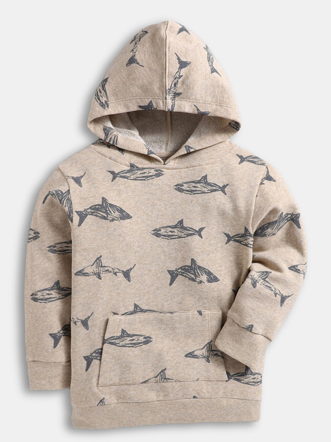 

Hopscotch Boys Grey Printed Hooded Sweatshirt