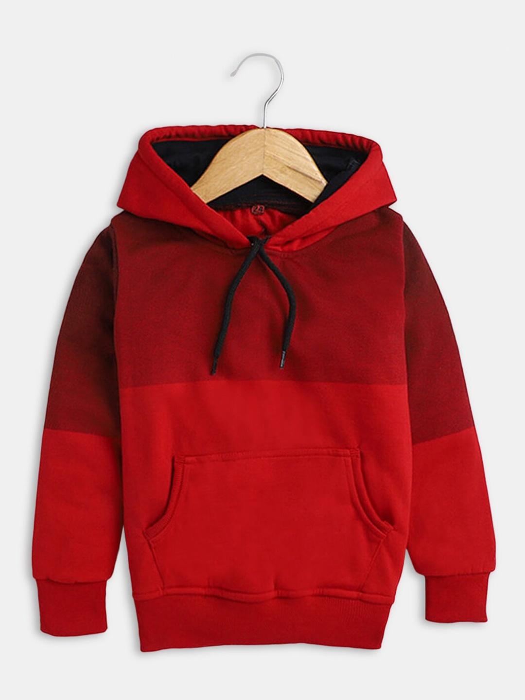 

Hopscotch Boys Red Colourblocked Hooded Cotton Sweatshirt