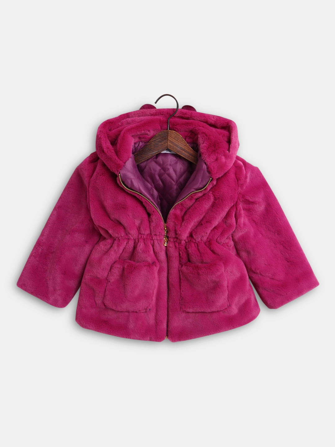 

Hopscotch Girls Pink Solid Hooded Woolen Coat