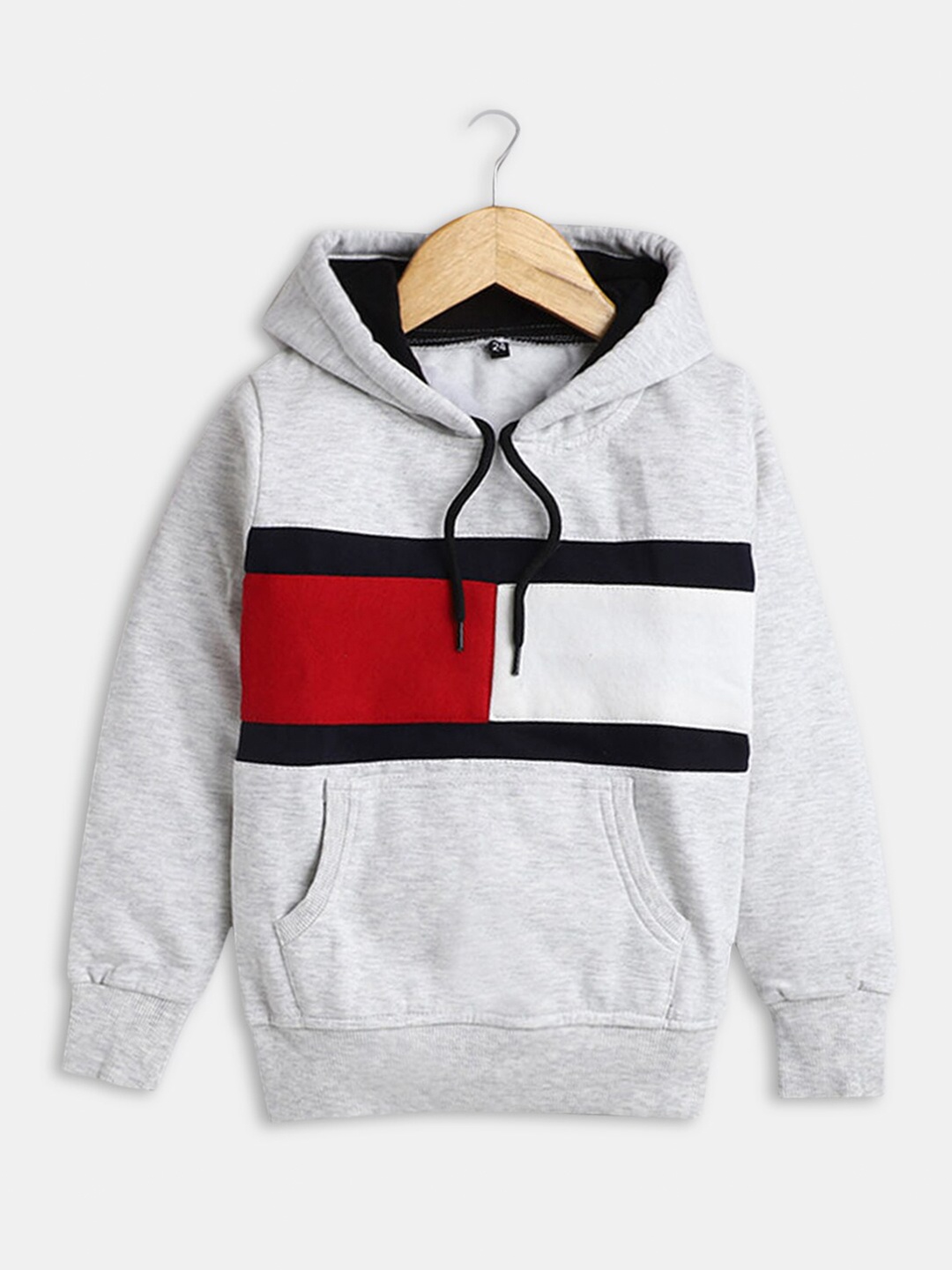 

Hopscotch Boys Grey Striped Cotton Hooded Sweatshirt