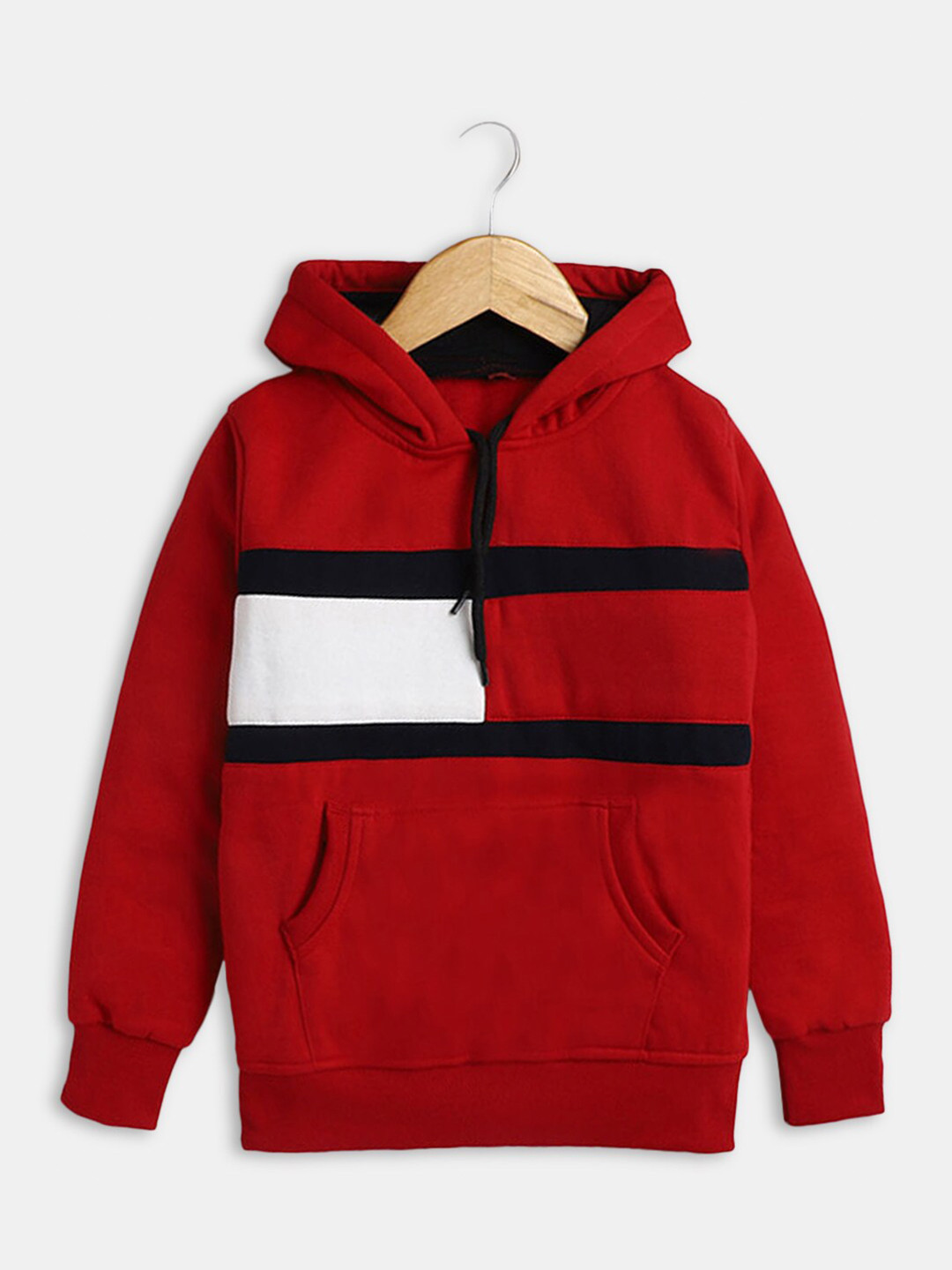 

Hopscotch Boys Red Striped Cotton Hooded Sweatshirt