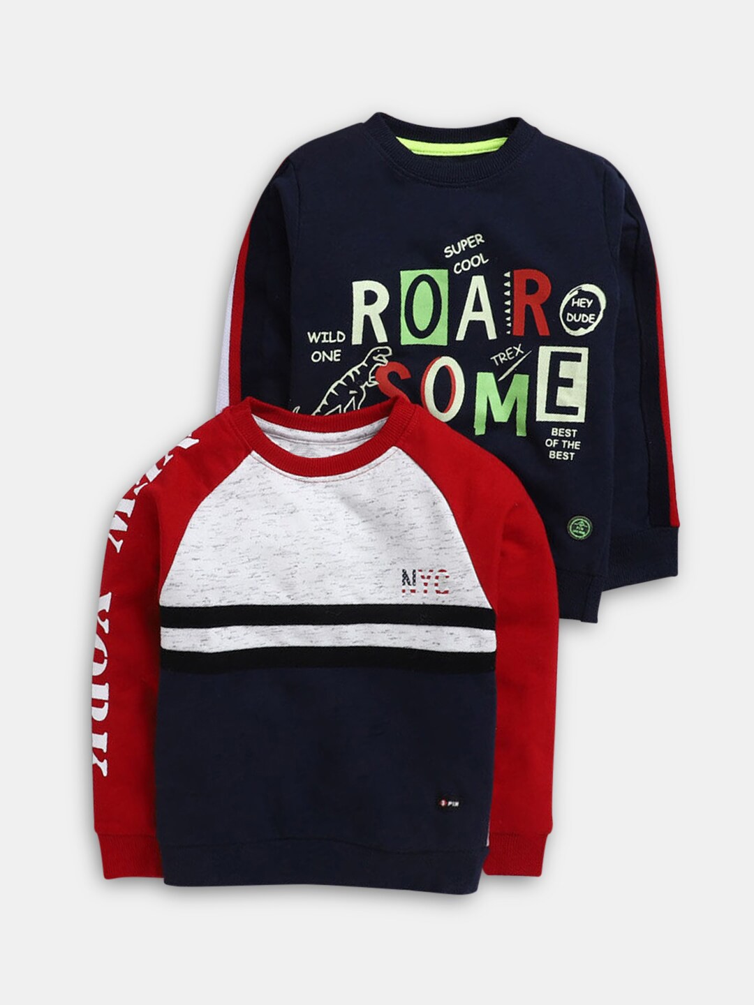

Hopscotch Boys Pack of 2 Red & Navy Blue Printed Cotton Sweatshirts
