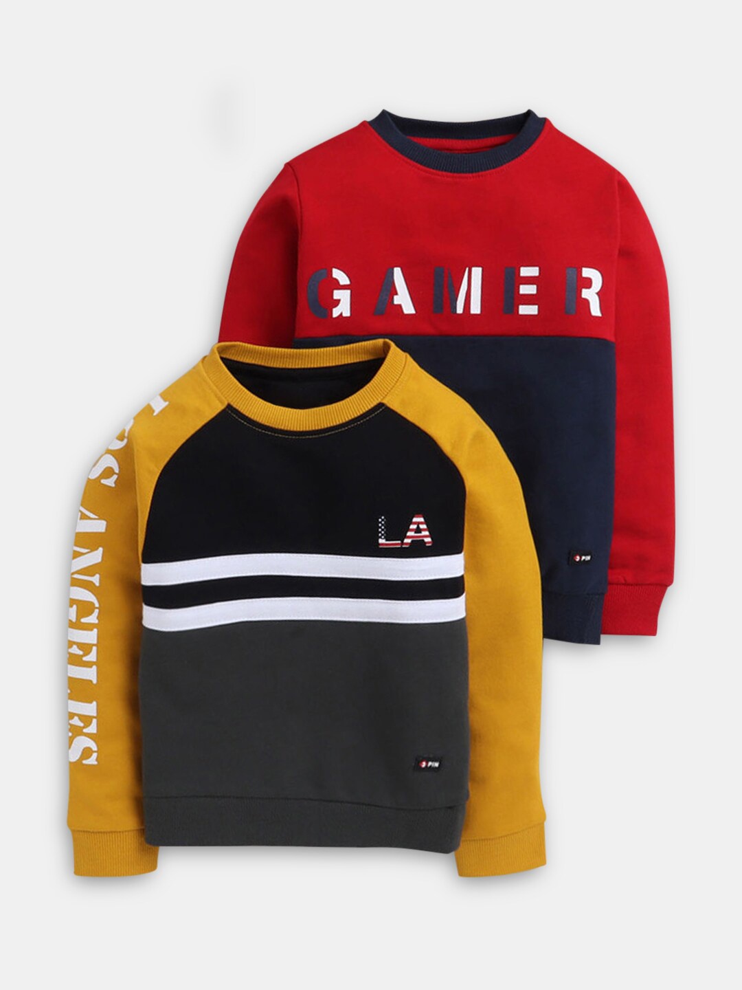 

Hopscotch Boys Pack of 2 Mustard Yellow & Red Colourblocked Cotton Sweatshirts