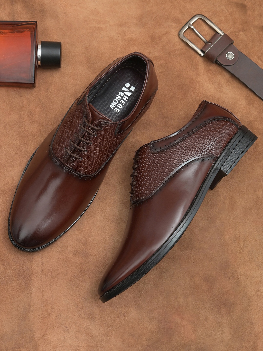 

HERE&NOW Men Brown Textured Formal Derbys