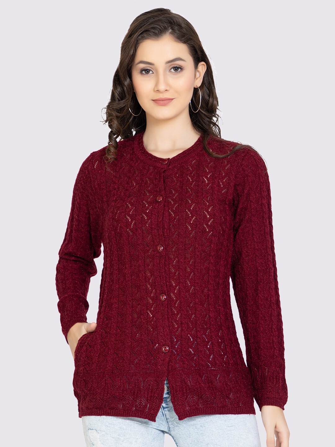 

GODFREY Women Maroon Acrylic Cardigan Sweaters
