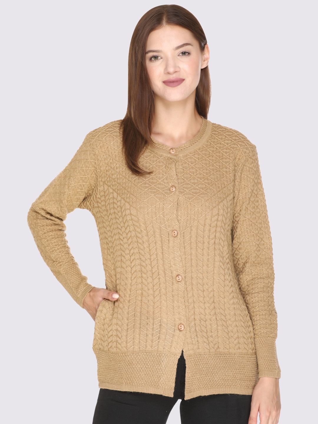 

GODFREY Women Brown Cable Knit Cardigan Sweaters