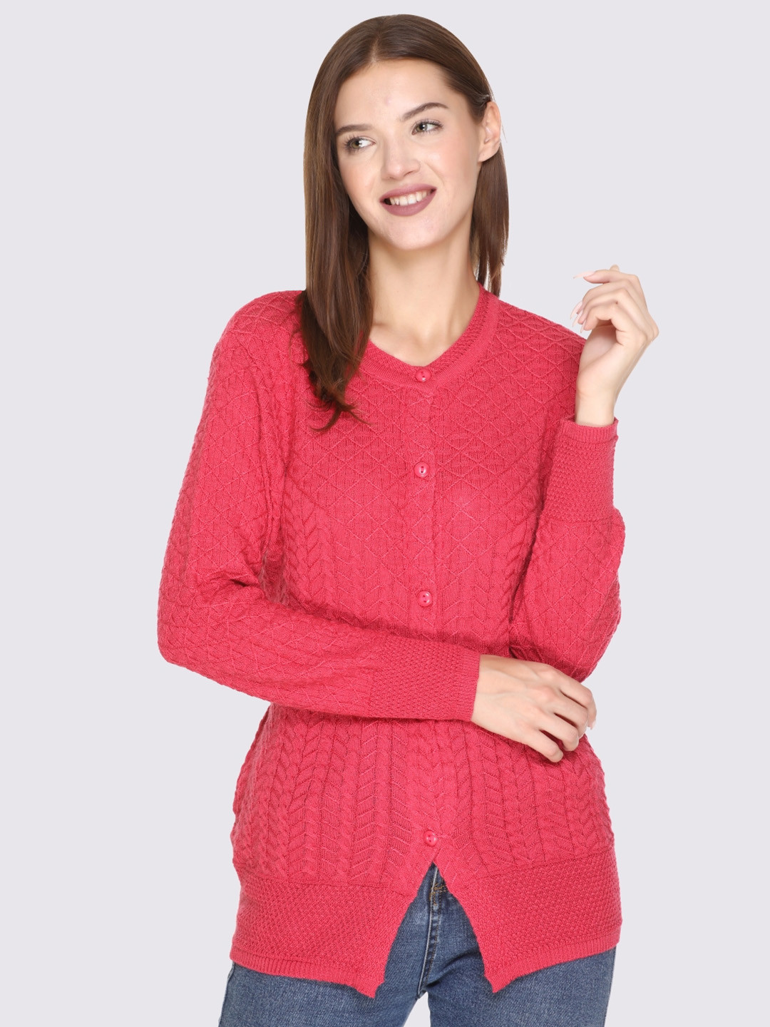 

GODFREY Women Pink Cable Knit Cardigan Sweaters