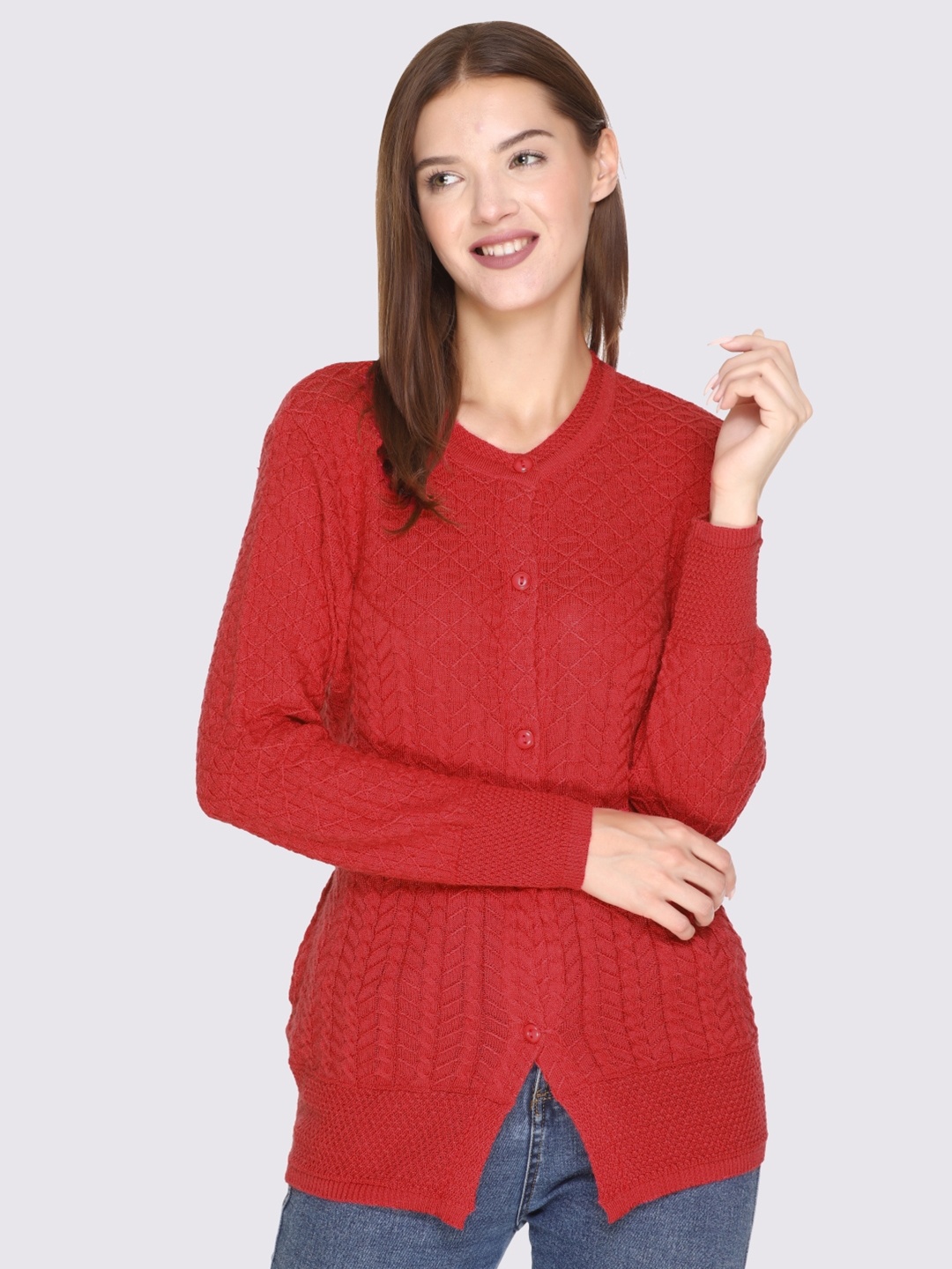 

GODFREY Women Red Cable Knit Cardigan Sweaters