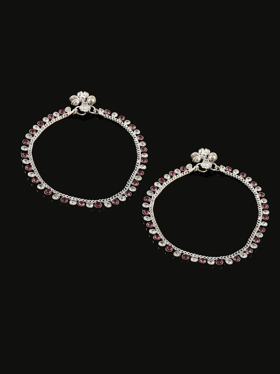 

Jewar Mandi Silver-Plated CZ Stone Studded Anklets