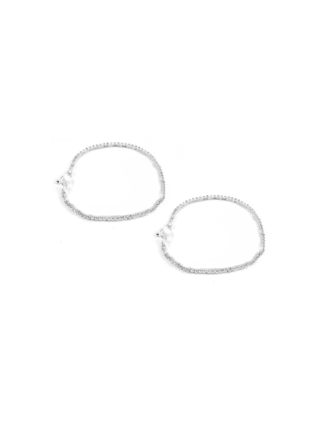 

Jewar Mandi Silver-Plated White CZ Studded Anklets