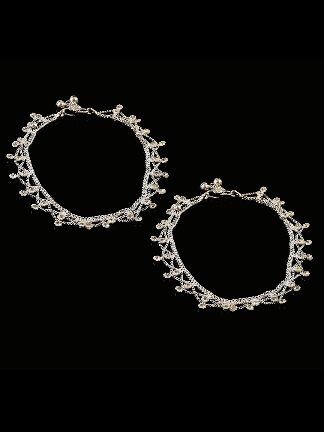 

Jewar Mandi Women Silver-Plated Stone Studded Anklets