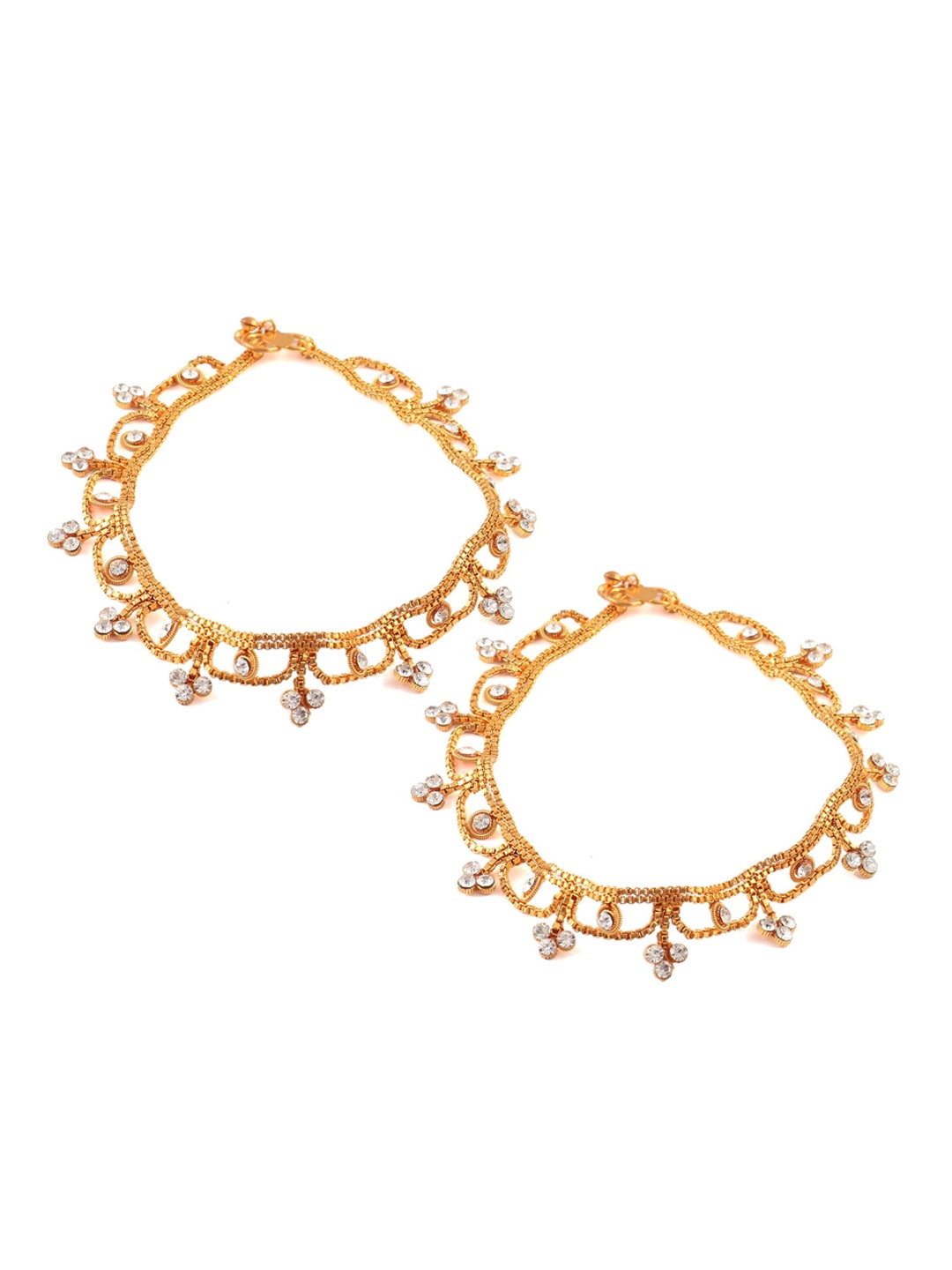 

Jewar Mandi Women Gold-Plated Stone Studded Anklets