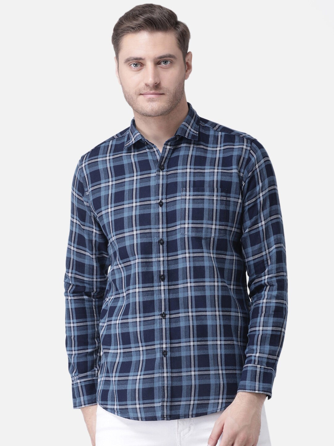 

Zeal Men Navy Blue Comfort Tartan Checks Casual Pure Cotton Shirt