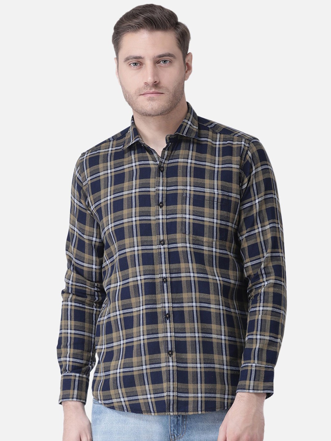 

Zeal Men Navy Blue Comfort Tartan Checks Checked Casual Shirt