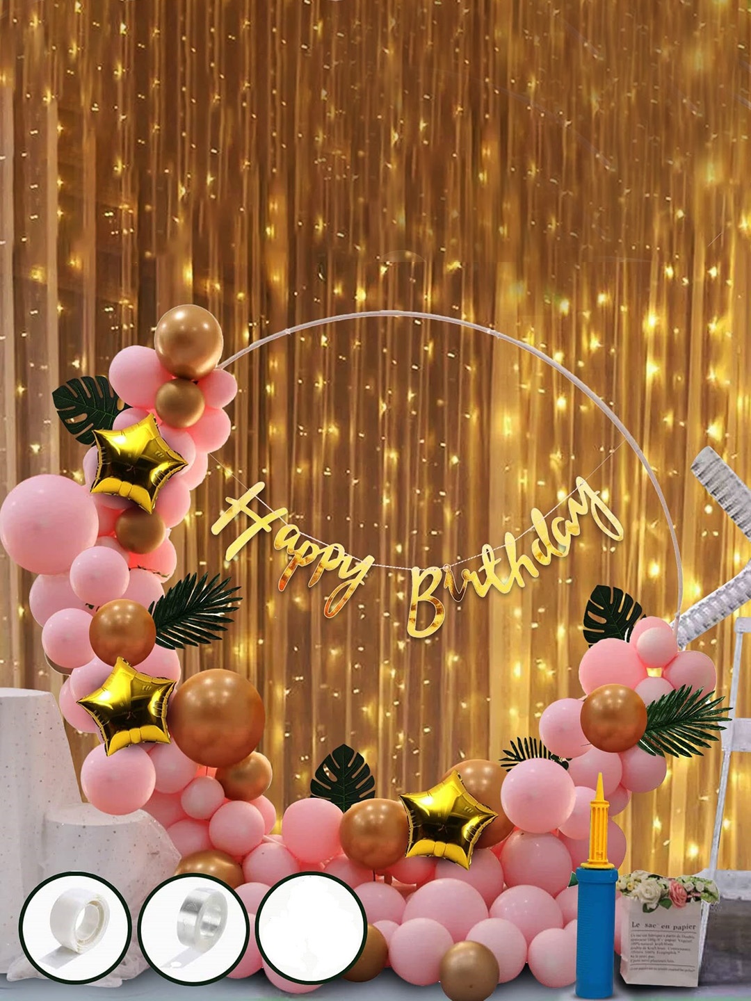 

CHOCOZONE Pack Of 64 Pink & Gold Multi Size Birthday Decoration Balloons