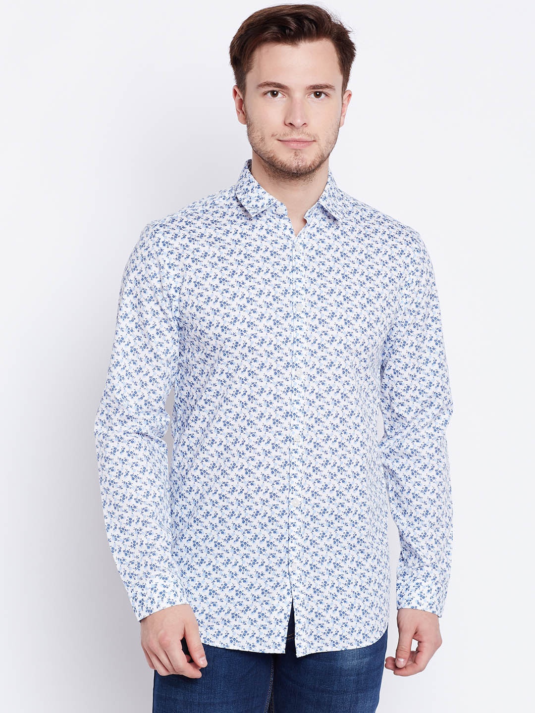 

Jack & Jones Men White & Blue Slim Fit Floral Print Casual Shirt