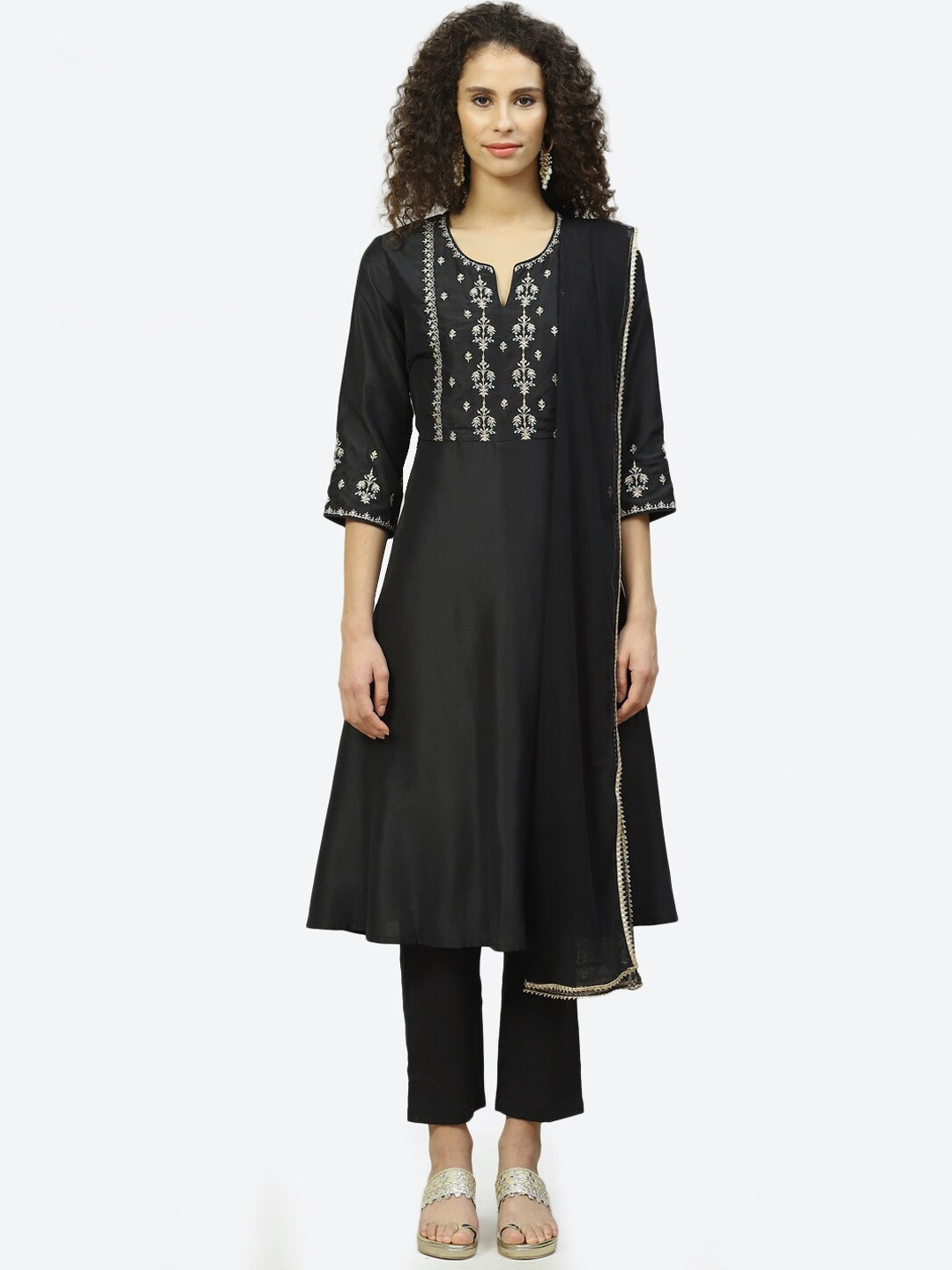 

Biba Women Black Floral Embroidered Kurta with Trousers & Dupatta