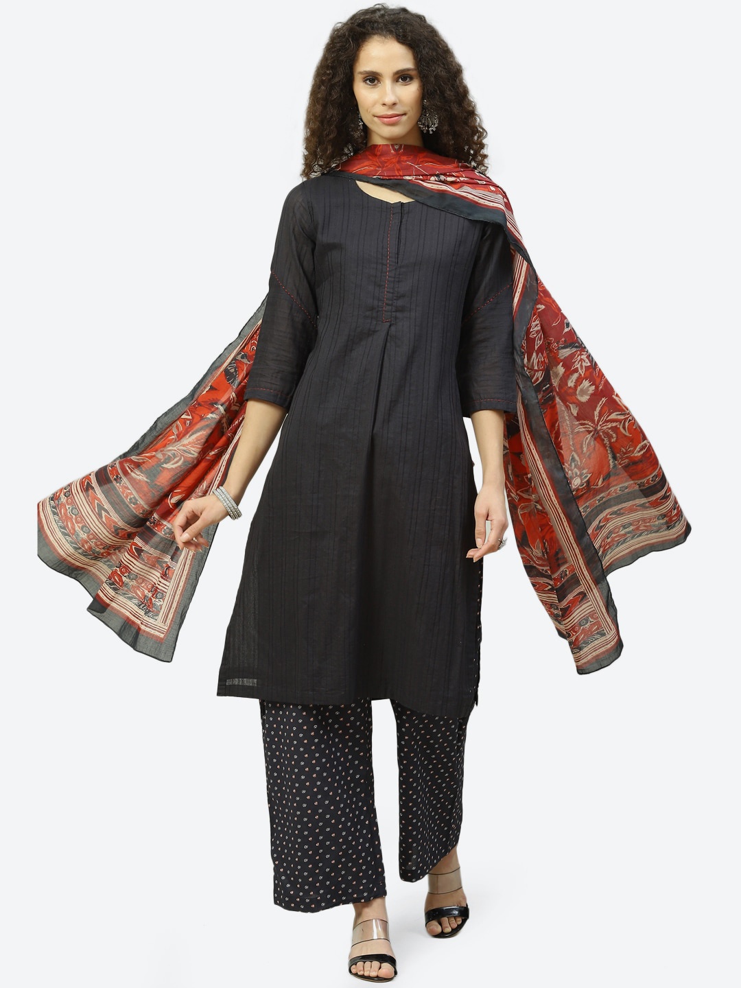 

Biba Women Black Kurta with Palazzos & With Dupatta