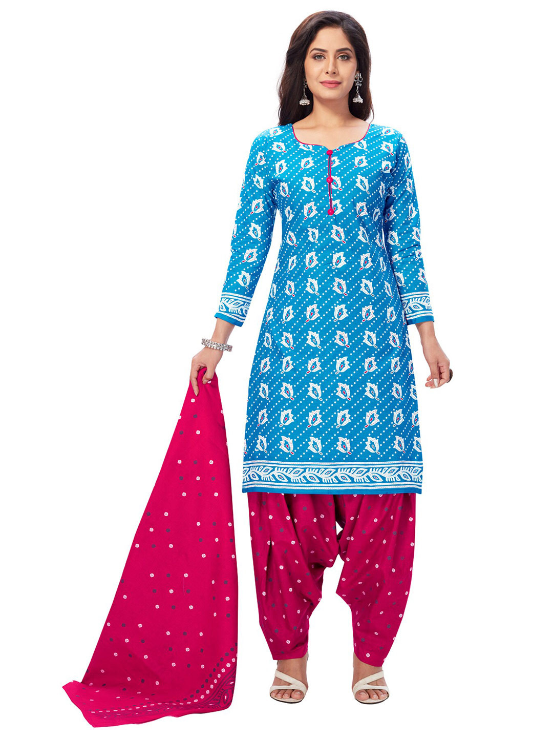 

SALWAR STUDIO Women Blue & Red Printed Pure Cotton Unstitched Dress Material