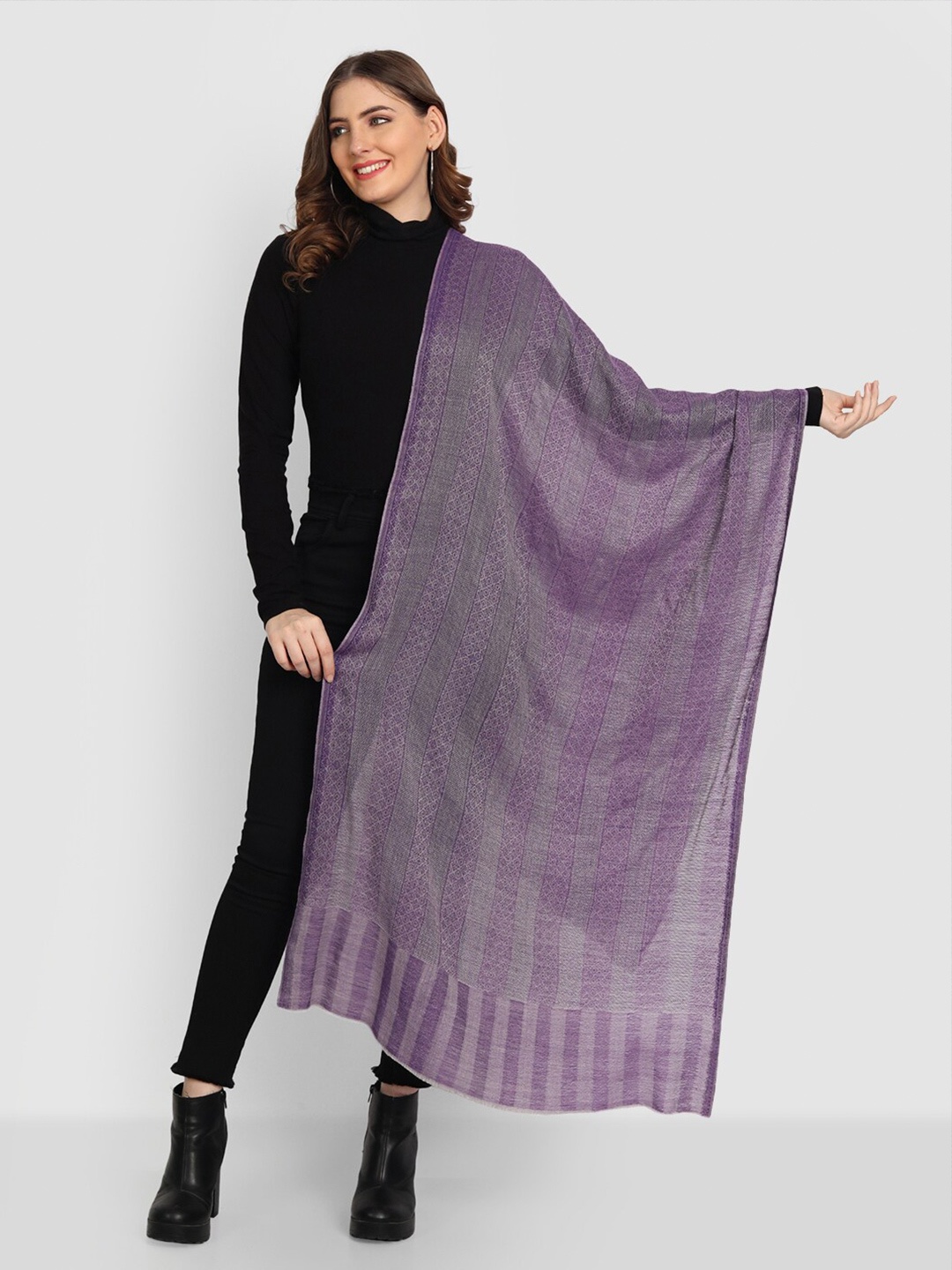 

Zamour Women Purple & Grey Woven Design Stole