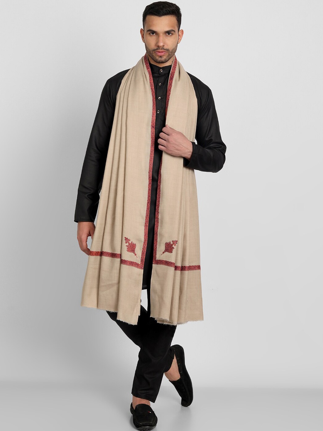 

Zamour Men Beige Woolen Embroidered Shawl