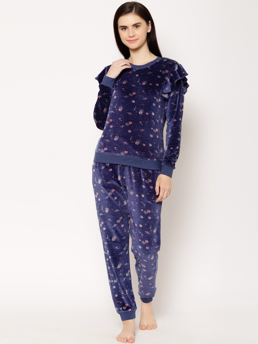 

HOUSE OF KKARMA Women Blue & Pink Printed Night suit