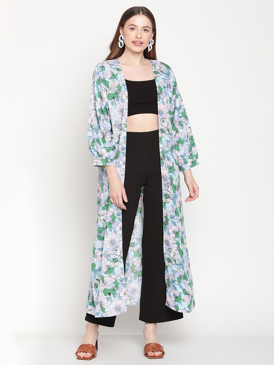 

COASTLAND Women Blue & Green Printed Longline Shrug